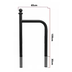 Udendørs cykelparkeringsstativ i metal, sort farve, retrostil, betonforankret, størrelse 100x60 cm
