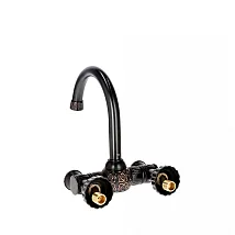Torneira de parede para banheiro clássica feita de latão, cor preta, altura 24 cm, comprimento do bico 19 cm