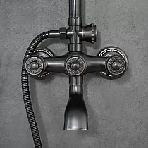 Tuš sistem v retro stilu iz medenine, višina 137 cm, črne barve