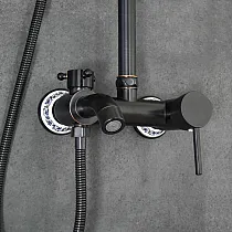 Sistema de ducha estilo retro, latón, color negro con elementos blancos, acabado cerámico, altura 135 cm