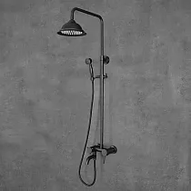 Sprchový systém v retro štýle z mosadze s dažďovou sprchou, výška 129,5 cm, farba čierna