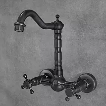 Robinet de lavabo de salle de bain en laiton, esthétique rétro, couleur noire, hauteur 25,5 cm, longueur du bec 18 cm