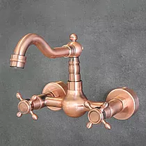 Wandarmatur aus Messing im Antik-Look, Farbe Antik-Roségold-Effekt, Höhe 17 cm, Auslauflänge 15 cm