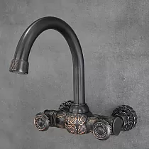 Robinet mural de salle de bain classique en laiton, couleur noire, hauteur 24 cm, longueur du bec 19 cm