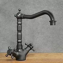 Staande Retro-Stil Waschbecken aus Messing, schwaarz Faarf, Héicht 23,5 cm, Auslaaflängt 18,5 cm
