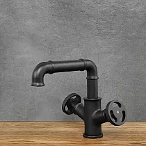 Håndvaskarmatur i retrostil lavet af sort messing, højde 18 cm, tudlængde 15,5 cm