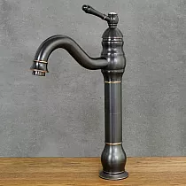 Retro style washbasin faucet made of black brass, height 330mm, spout length 170mm