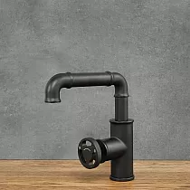 Retro style washbasin faucet made of black brass, height 200mm, spout length 150mm