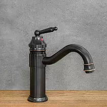 Rubinetto per lavabo in stile retrò in ottone di colore nero, altezza 24 cm, lunghezza bocca 16 cm