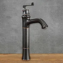 Retro stiliaus kriauklės maišytuvas iš žalvario, juodos spalvos, aukštis 36 cm, snapelio ilgis 13,5 cm