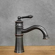 Retro stiliaus kriauklės maišytuvas iš žalvario juodos spalvos, aukštis 23,5 cm, snapelio ilgis 15 cm