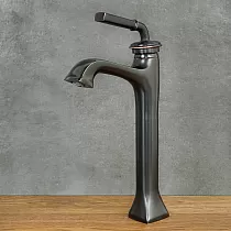 Robinet de salle de bain monocommande noir style rétro en laiton, hauteur 37,5 cm, longueur bec 13 cm