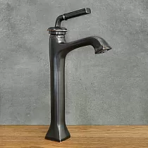 Retro style black single handle bathroom faucet made of brass, height 37.5 cm, spout length 13 cm