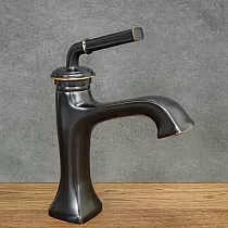 Grifo de lavabo de estilo retro de color negro, grifería de latón con efecto shabby, altura 25,5 cm, longitud del caño 13 cm