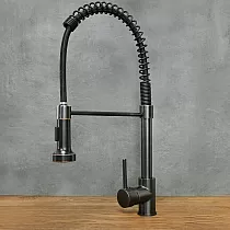 Moderne zwart messing keukenkraan met veer, totale hoogte 50 cm