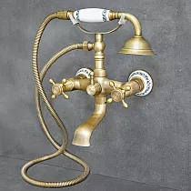 Wall-mounted Retro-style bathtub, brass and ceramic shower faucet, height 300mm, spout length 90mm