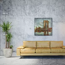 Image dart en métal 3D de  Brooklyn Bridge au crépuscule , hauteur 80 cm, largeur 80 cm