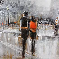 Obra de arte en metal 3D, cuadro Calle romántica, dimensiones 80x120 cm