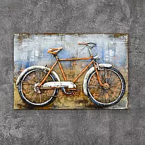 Saothar ealaíne miotail 3D Rothar retro oráiste, toisí 80x120cm, meáchan 8.8 kg