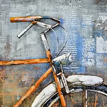 Obra de arte en metal 3D Bicicleta retro naranja, dimensiones 80x120 cm, peso 8,8 kg