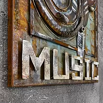 3D Metal Art Work Mikrofon an Kopfhörer Open Music, Dimensiounen 60x90cm