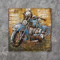 3D metal artwork Blue retro motorcycle, dimensions 100x100cm