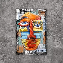 3D metalo meno kūrinys Veidas kubizmo stiliaus, aukštis 90 cm, plotis 60 cm