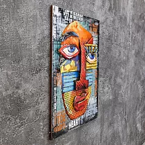 Obra de arte en metal 3D Cara en estilo cubista, altura 90 cm, ancho 60 cm