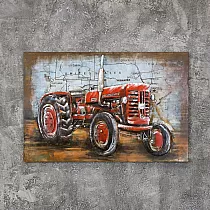 3D metal painting Red retro tractor 80x120cm