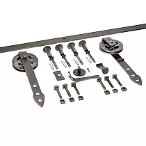 Single-leaf sliding door system for wooden doors, weight up to 90 kg, length 2 meters, steel gray color, wall-mounted