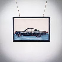 Arte in metallo 3D, immagine in metallo 3D Retro auto, dimensioni 60x40 cm