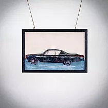 Arte murale in metallo 3D Auto retrò, dimensioni 60x40cm