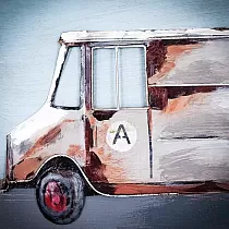 Arte en metal 3D, decoración de pared, imagen - Camión de reparto A, dimensiones 60x40cm