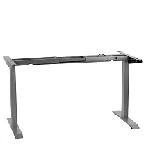 Metallinen pöytärunko sähköisellä korkeussäädöllä, alumiinin väri, kaksi moottoria, korkeus 70,5-118 cm, pituus 119-172 cm