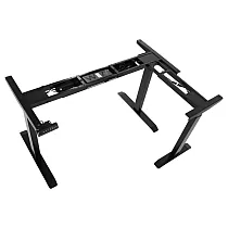 Metallinen pöytärunko sähköisellä korkeussäädöllä, korkeussäädettävä 71-119 cm, musta väri, kolme moottoria, pituus 123,5-175,5 88,5-135 cm