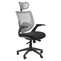 Drejelig kontorstol med højdejustering i grå farve med justerbart hoved og armlæn