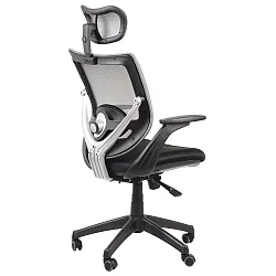 Swivel office chair with height adjustment in gray color with adjustable head and armrests