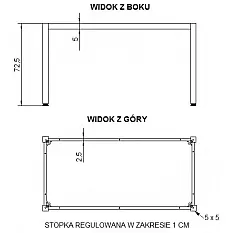 Metal table frame with square legs in grey colour, length 176 cm, width 76 cm, height 72.5 cm