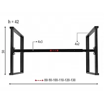 Metal table frame with square legs, black color, height 42 cm, adjustable length 80-130 cm