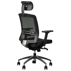Patogi biuro kėdė su kvėpuojančiu tinkliniu juodos spalvos atlošu ir reguliuojama galvos atrama