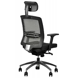 Comfortable office chair with a breathable back in gray color and an adjustable headrest