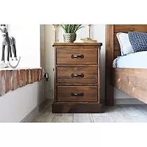 Comodino in legno massiccio di pino, colore marrone, altezza 69 cm, larghezza 50 cm, profondità 40 cm, set di 2 pezzi