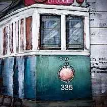 3D metal art-work, image, Tram No 22 painted in green and white color , size 100x100 cm