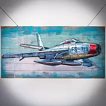 Arta de perete metalica 3D, decor de perete - Blue airplane, dimensiuni 120x60 cm