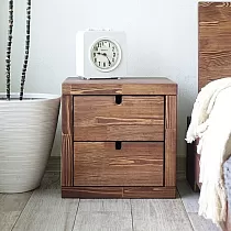 Noptieră din lemn masiv de pin, cu două sertare, formă cubică, înălțime 40, lățime 40, adâncime 40 cm, set de 2 buc.