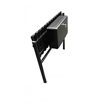 Banc en métal pour cimetières avec assise rabattable en baleines PVC et coffre verrouillable, largeur 82 cm