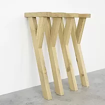 Pernas de mesa em madeira maciça de carvalho bruto, formato em Y, altura 74 cm, conjunto de 4 peças