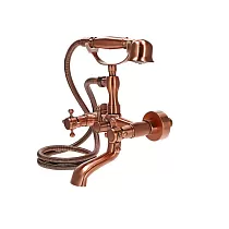 Vintage Stil Badwaassermixer aus Messing, Wandmontéiert, Héicht 28,5 cm, Auslaaflängt 9,5 cm