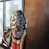 3D картина по металу Жінка зі скрипкою, розмір 100х100 см