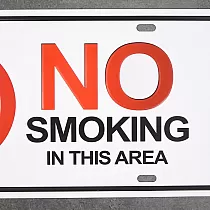 Decorative rectangular metal sign No smoking in this area, size 31x16 cm, set of 5 pcs.